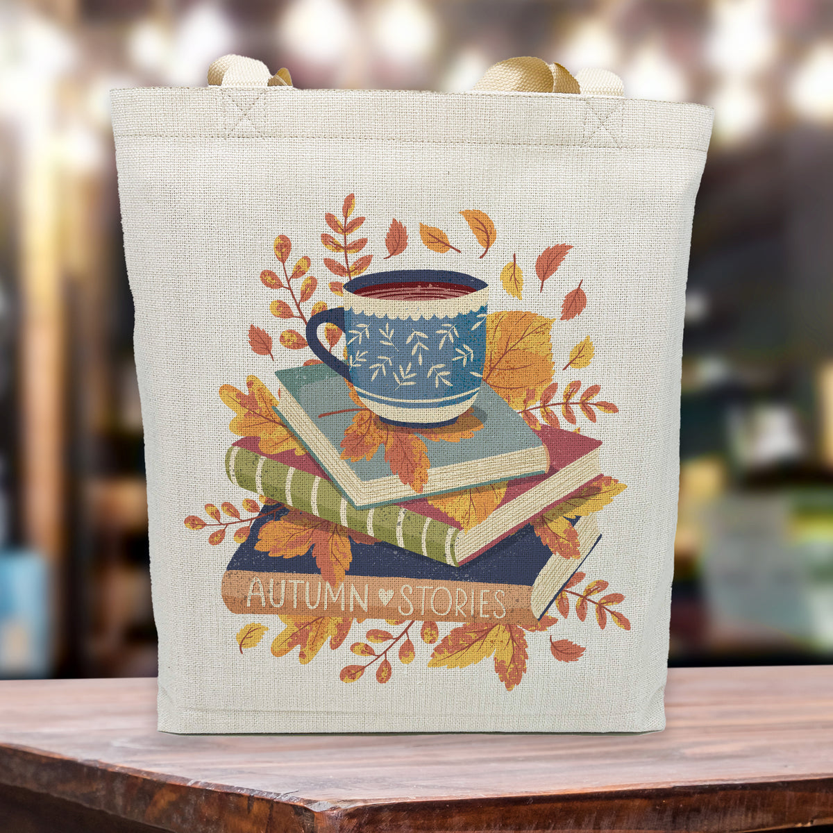 Autumn Book Stack tote bag