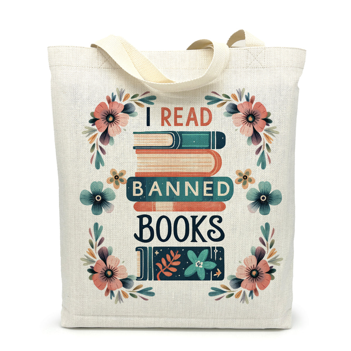 Banned Books Tote Bag – Book Lover Canvas Bag with Floral Design