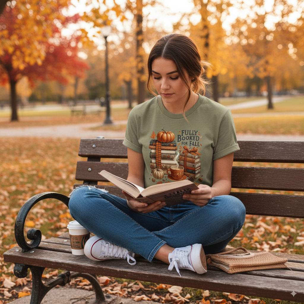 Fully Booked For Fall Books Pumpkins and Coffee T-Shirt