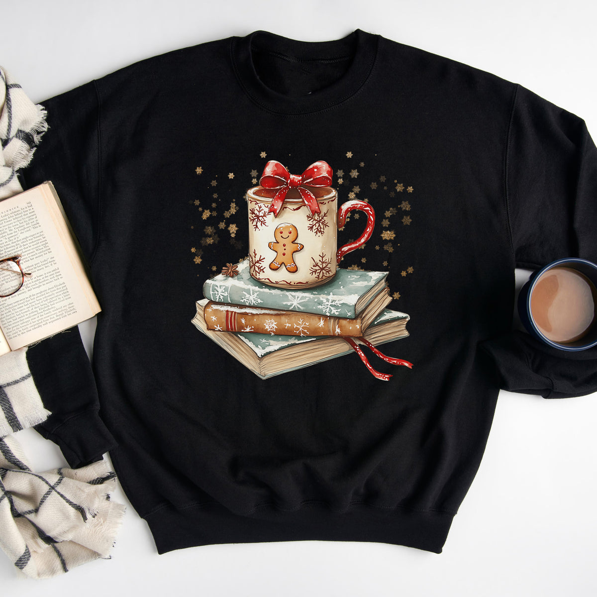 Gingerbread Cocoa Book Stack – Christmas Sweatshirt