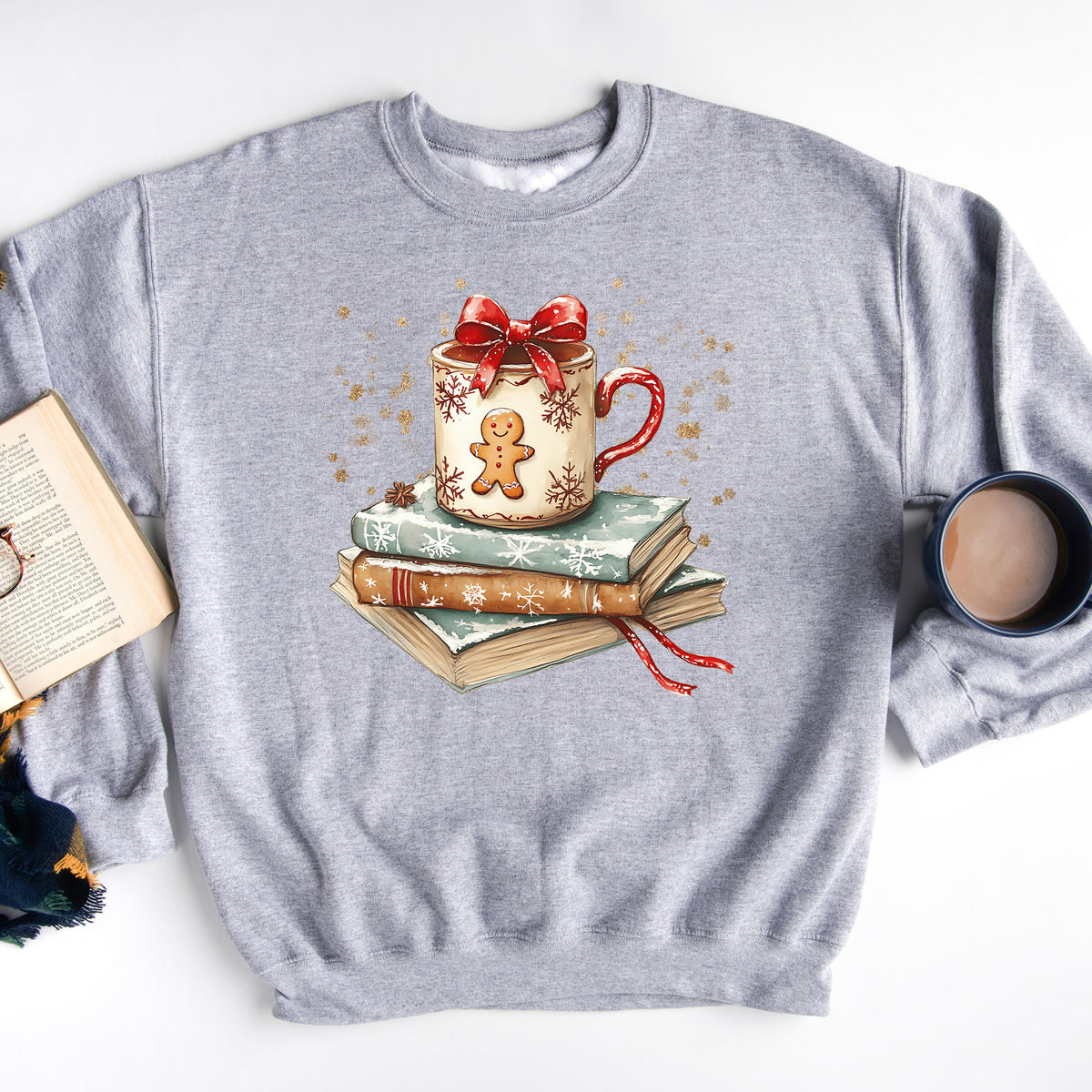 Gingerbread Cocoa Book Stack – Christmas Sweatshirt
