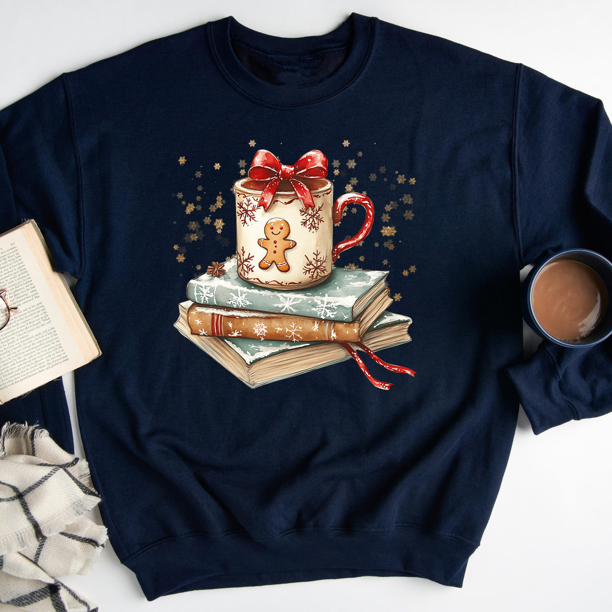 Gingerbread Cocoa Book Stack – Christmas Sweatshirt