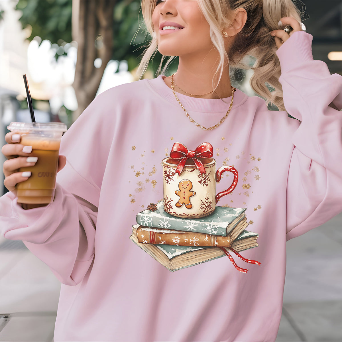 Gingerbread Cocoa Book Stack – Christmas Sweatshirt