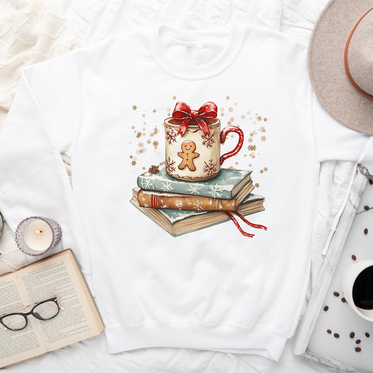 Gingerbread Cocoa Book Stack – Christmas Sweatshirt