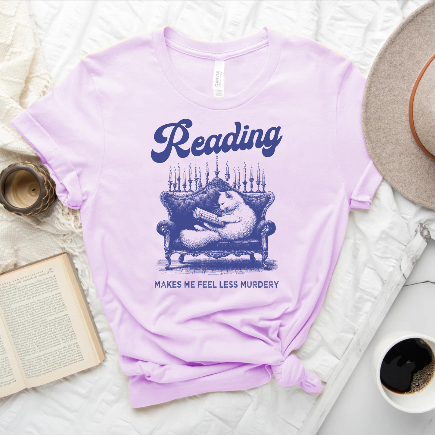 Reading Makes me Less Murdery Posh Cat Book T-Shirt