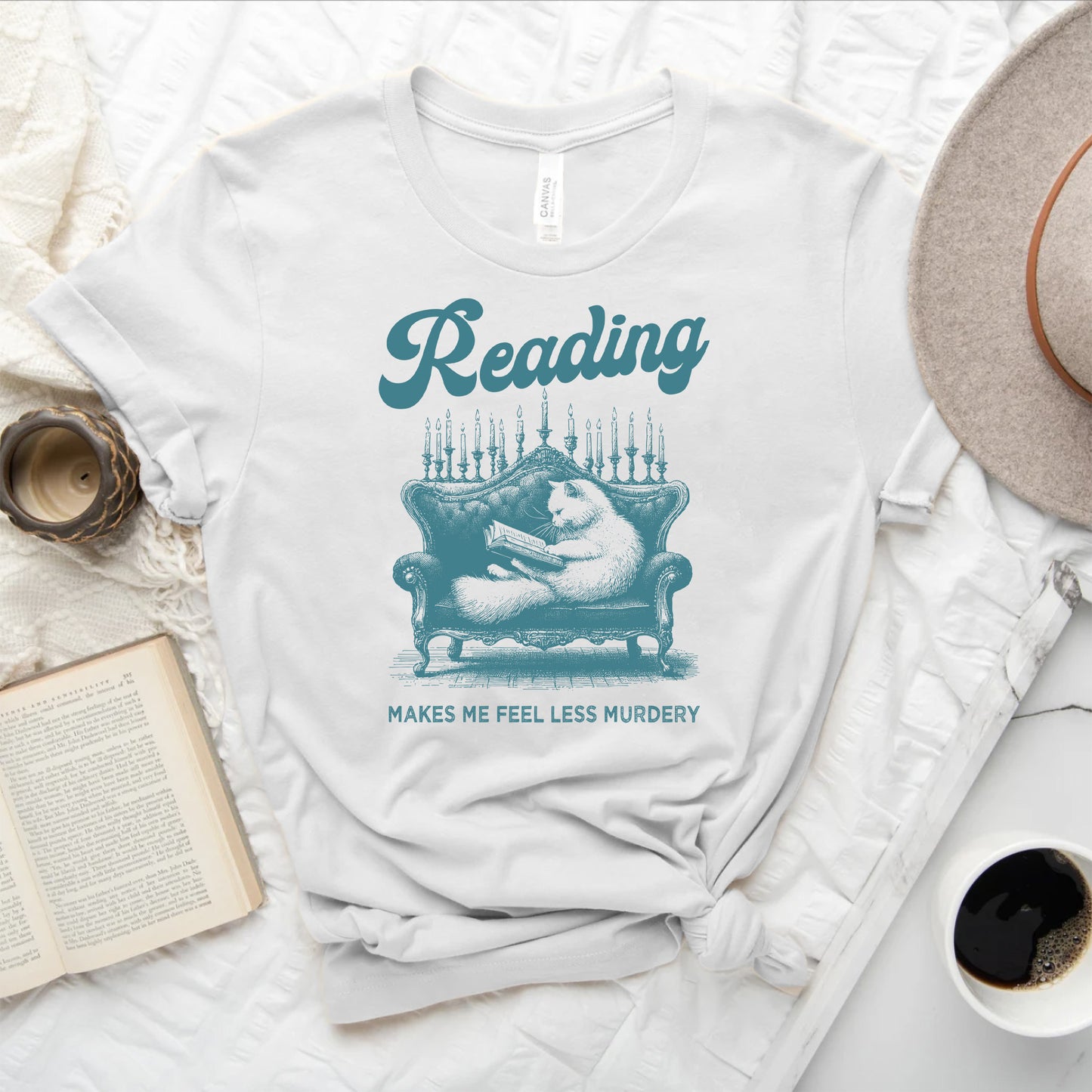 Reading Makes me Less Murdery Posh Cat Book T-Shirt