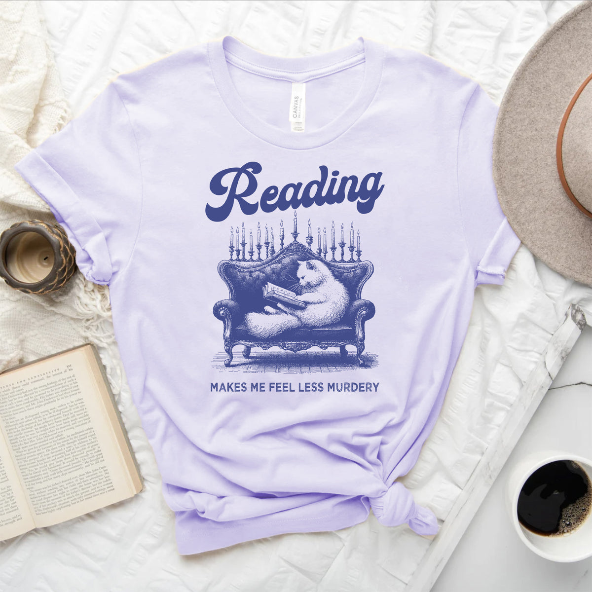 Reading Makes me Less Murdery Posh Cat Book T-Shirt