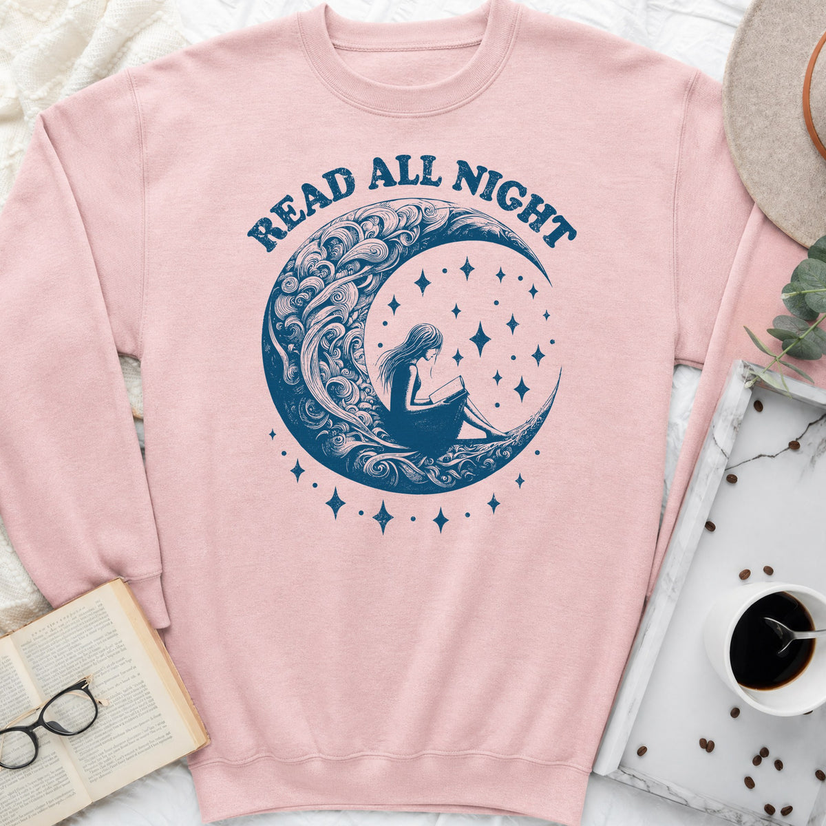 Read All Night Moon Sweatshirt or Hoodie, Celestial Book Lover Crewneck