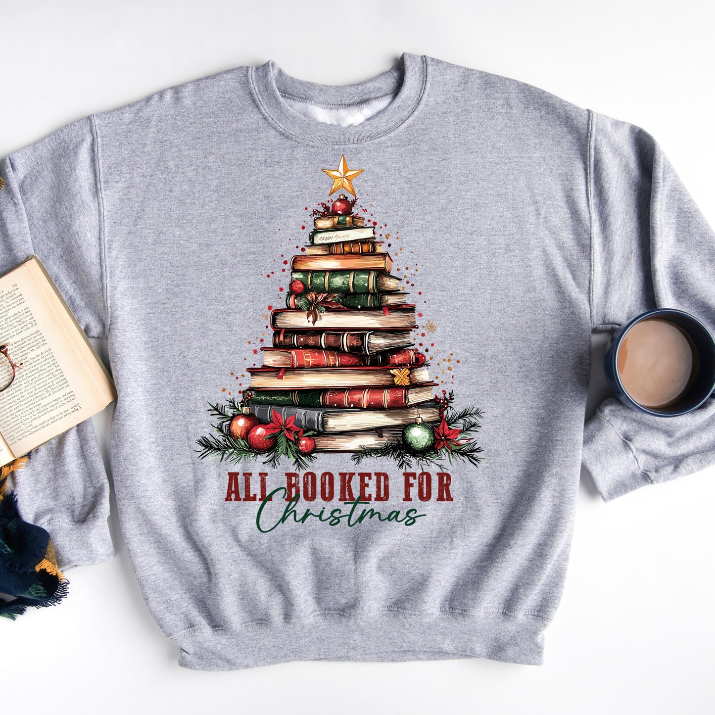 All Booked for Christmas – Book Tree Sweatshirt