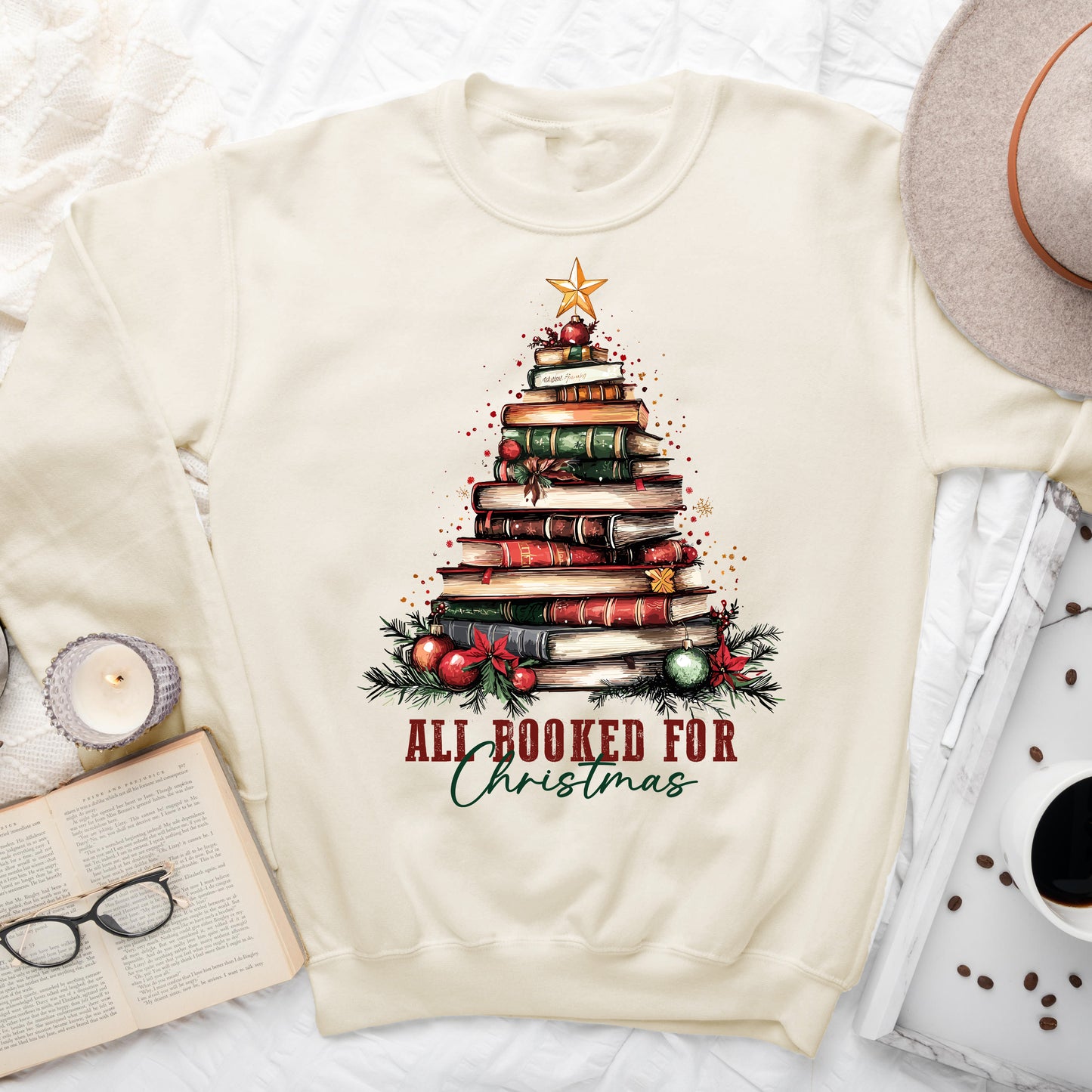 All Booked for Christmas – Book Tree Sweatshirt