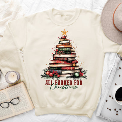 All Booked for Christmas – Book Tree Sweatshirt