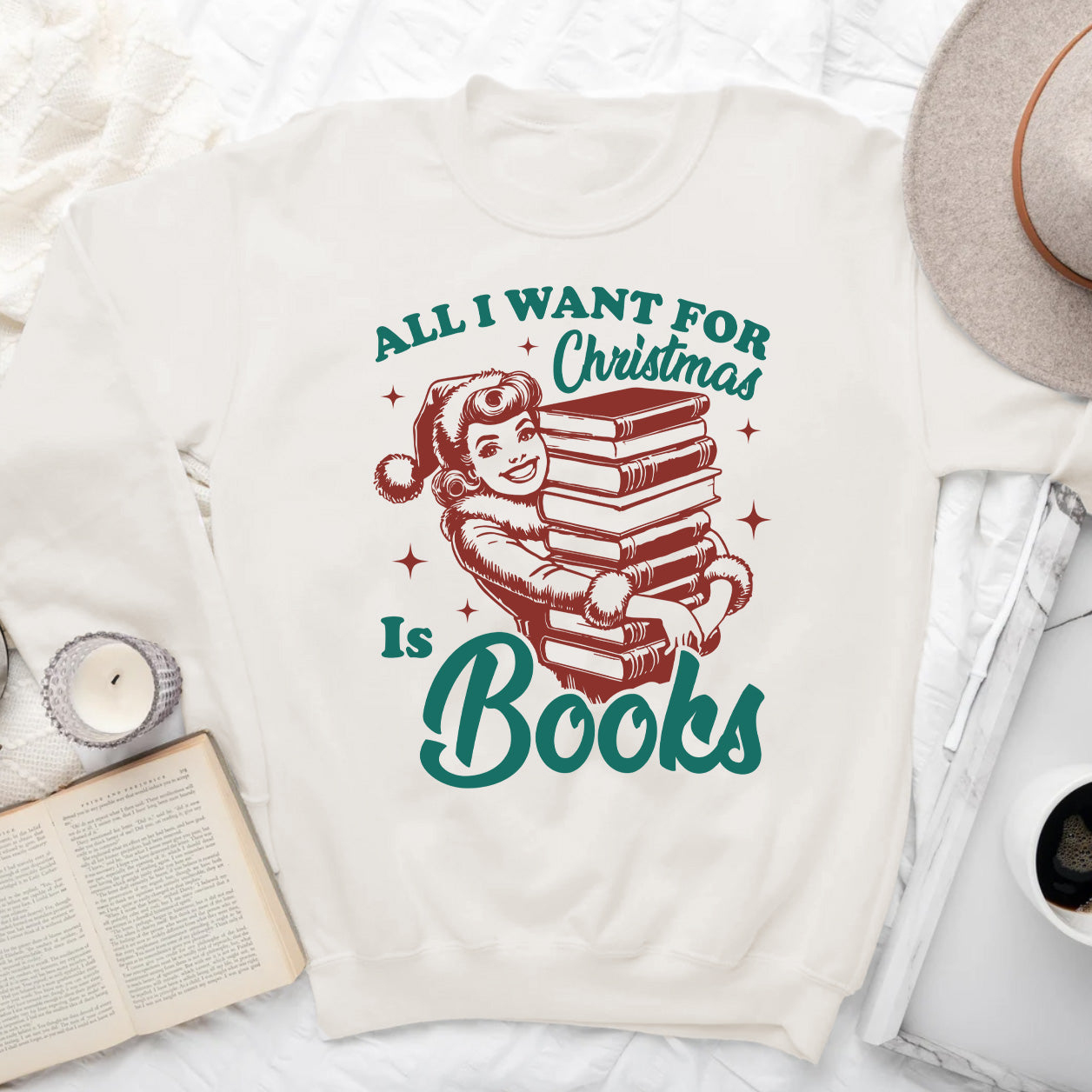 All I Want for Christmas Is Books Sweatshirt – Cozy Retro Book Lover Christmas Sweater