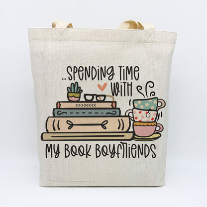 Spending Time with My Book Boyfriends Tote Bag – Cute Book Lover Canvas Tote