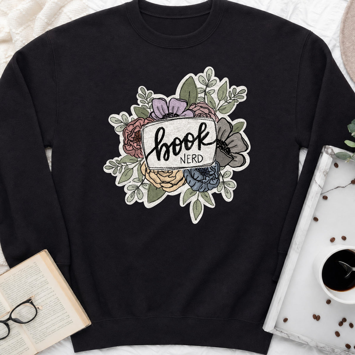 Book Nerd Floral Sweatshirt or Hoodie, Pretty Book Lover Crewneck