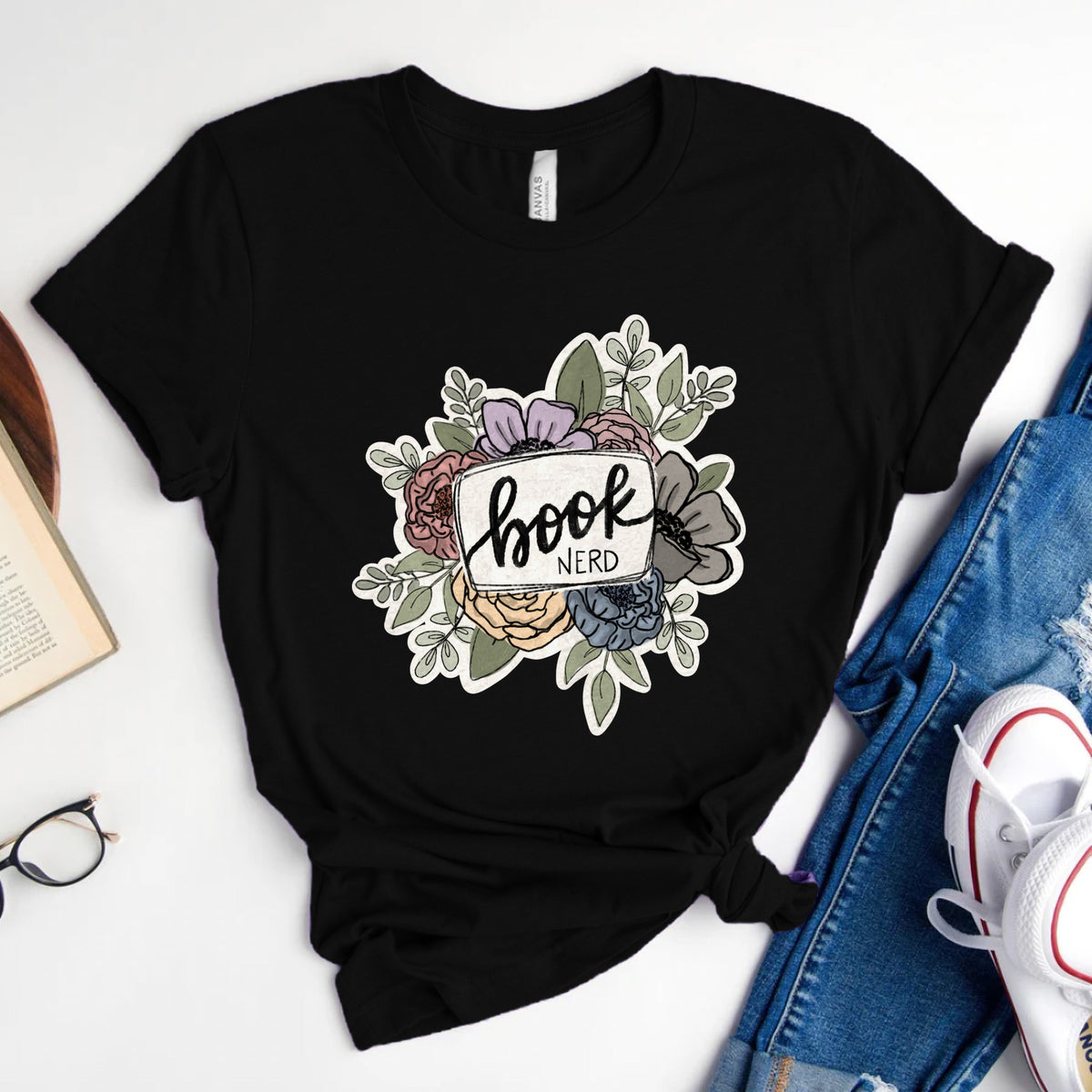 Book Nerd Floral Tee, Pretty Shirt for Book Lovers