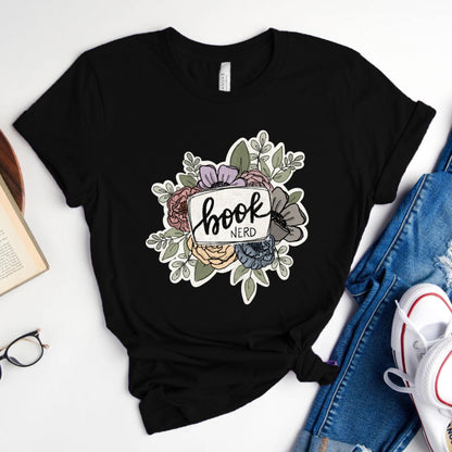 Book Nerd Floral Tee, Pretty Shirt for Book Lovers