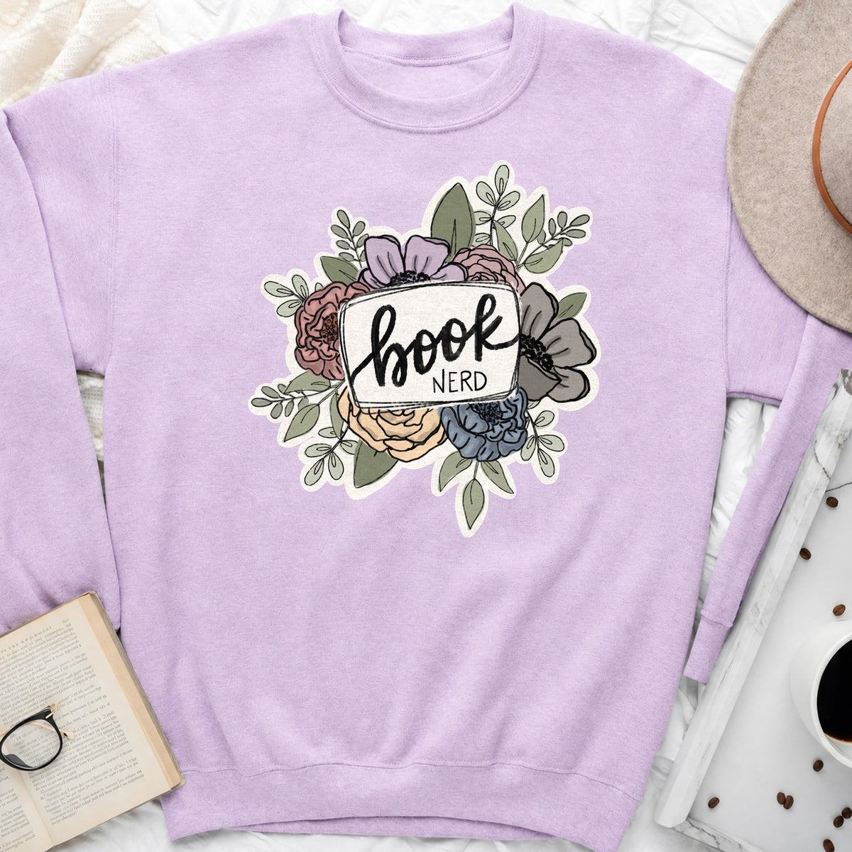 Book Nerd Floral Sweatshirt or Hoodie, Pretty Book Lover Crewneck