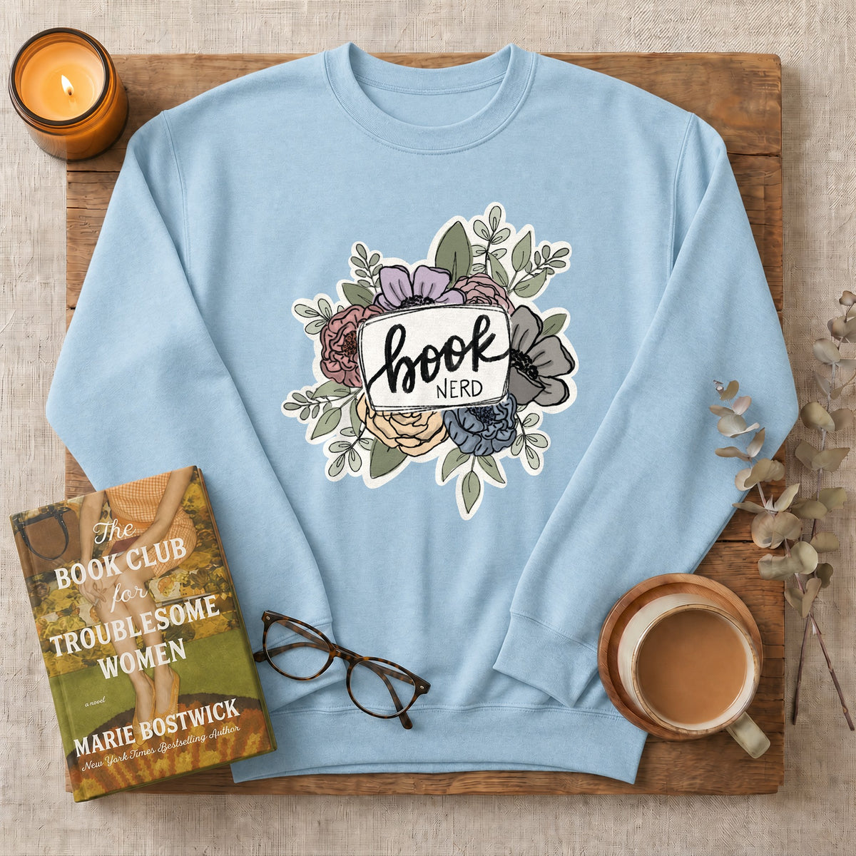 Book Nerd Floral Sweatshirt or Hoodie, Pretty Book Lover Crewneck