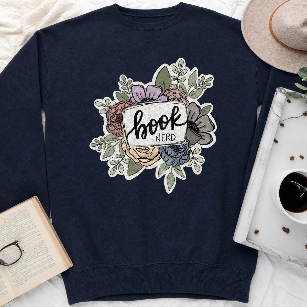 Book Nerd Floral Sweatshirt or Hoodie, Pretty Book Lover Crewneck