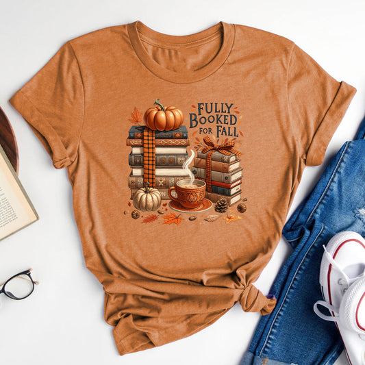 Fully Booked For Fall Books Pumpkins and Coffee T-Shirt