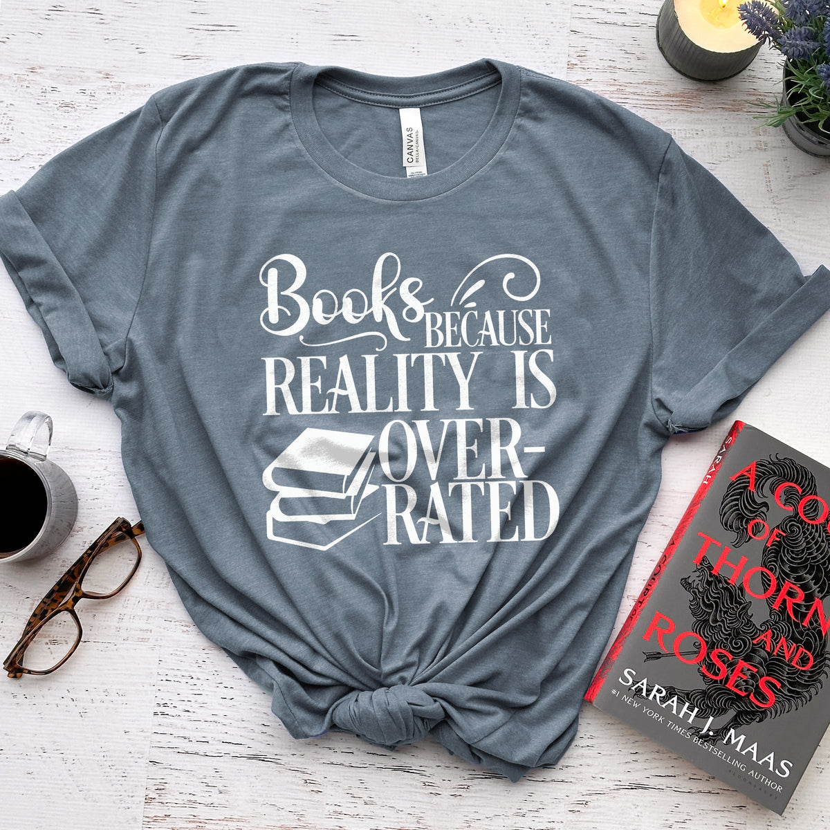 Books Because Reality Is Overrated Tee, Funny Shirt for Readers