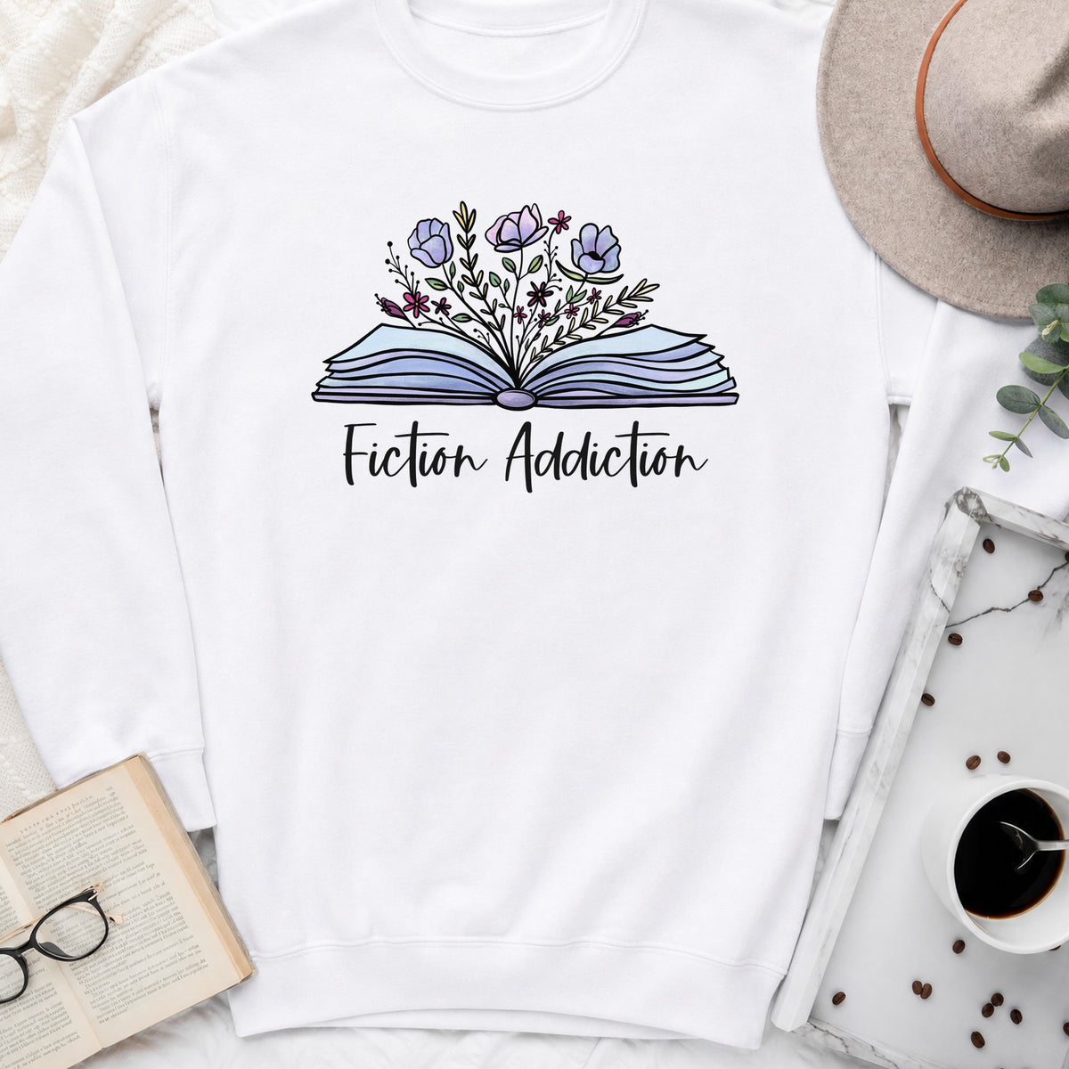 Fiction Addiction Sweatshirt or Hoodie, Crewneck for Fiction Lovers