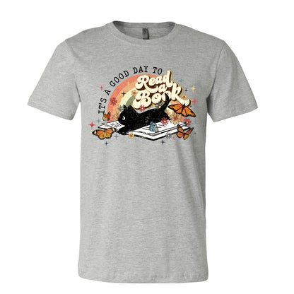 It's a Good Day to Read Boho Black Cat Book T-Shirt