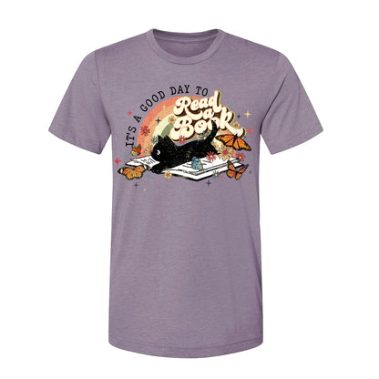 It's a Good Day to Read Boho Black Cat Book T-Shirt