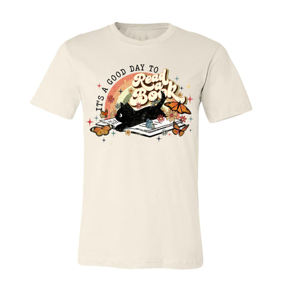 It's a Good Day to Read Boho Black Cat Book T-Shirt
