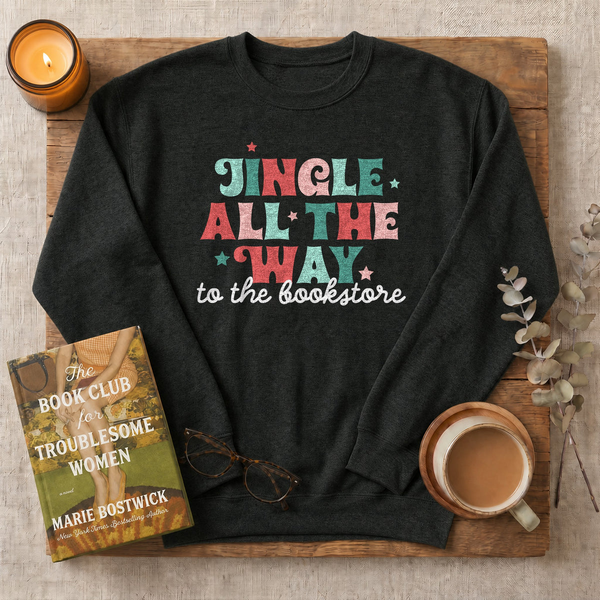 Jingle All the Way to the Bookstore Sweatshirt or Hoodie, Christmas Crewneck for Readers