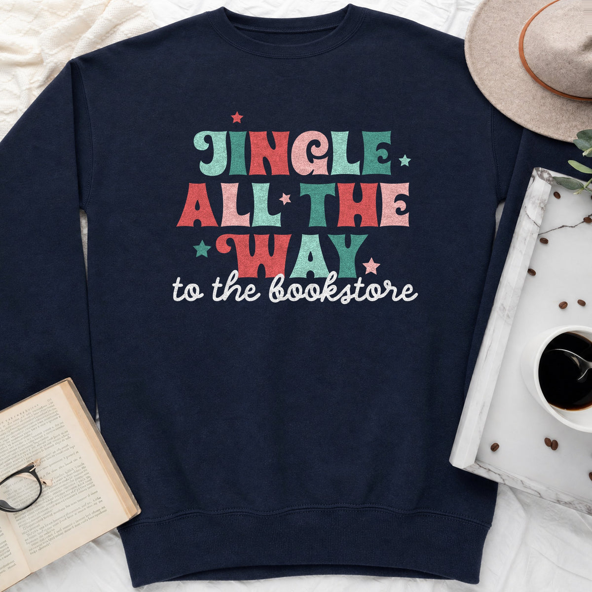Jingle All the Way to the Bookstore Sweatshirt or Hoodie, Christmas Crewneck for Readers