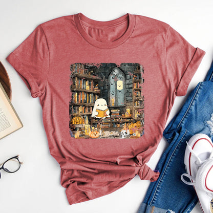 Ghost Library Fall Halloween Tee