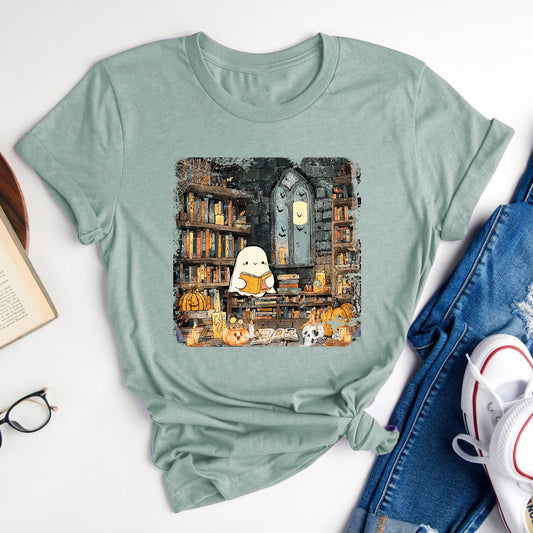 Ghost Library Fall Halloween Tee