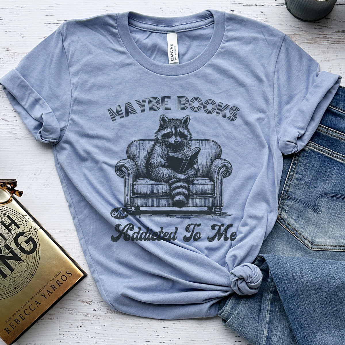 Maybe Books Are Addicted to Me Tee, Funny Raccoon Reader Shirt