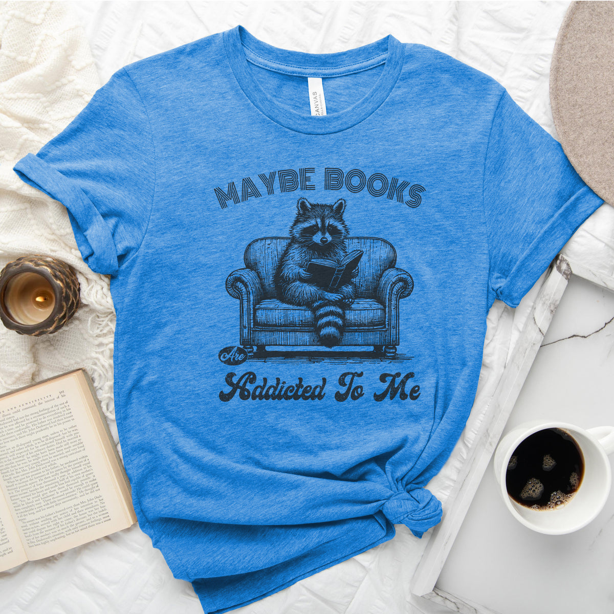Maybe Books Are Addicted to Me Tee, Funny Raccoon Reader Shirt