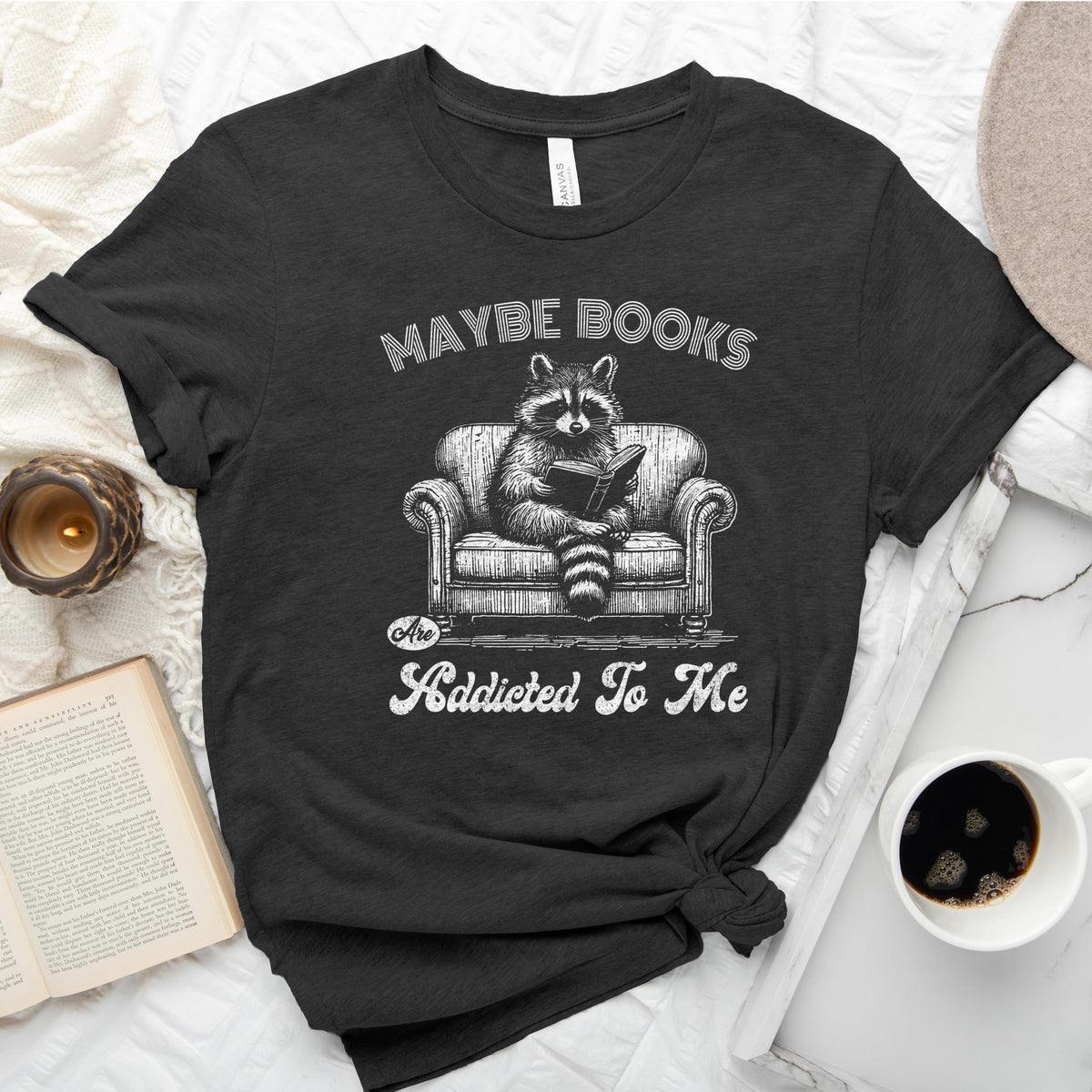Maybe Books Are Addicted to Me Tee, Funny Raccoon Reader Shirt