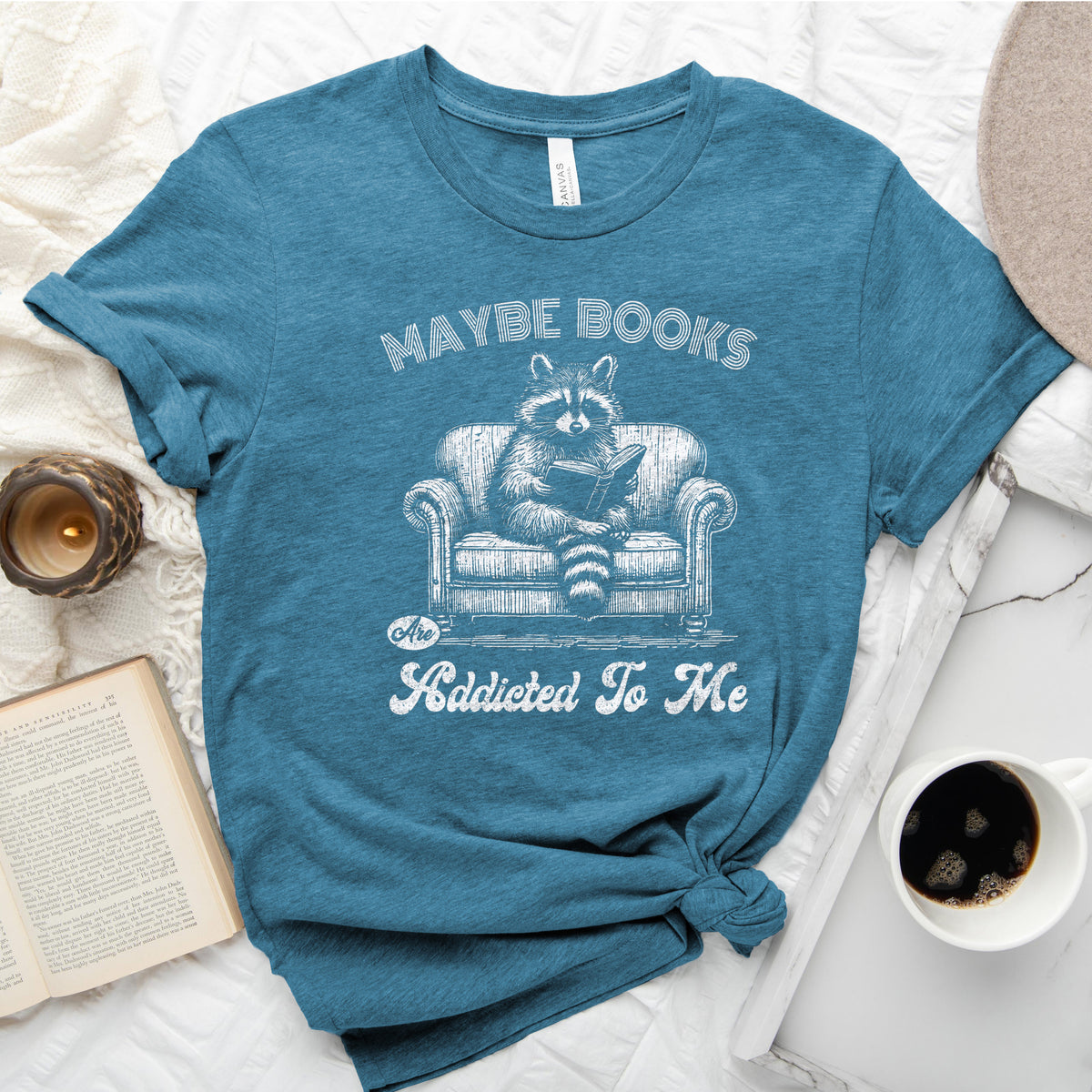Maybe Books Are Addicted to Me Tee, Funny Raccoon Reader Shirt