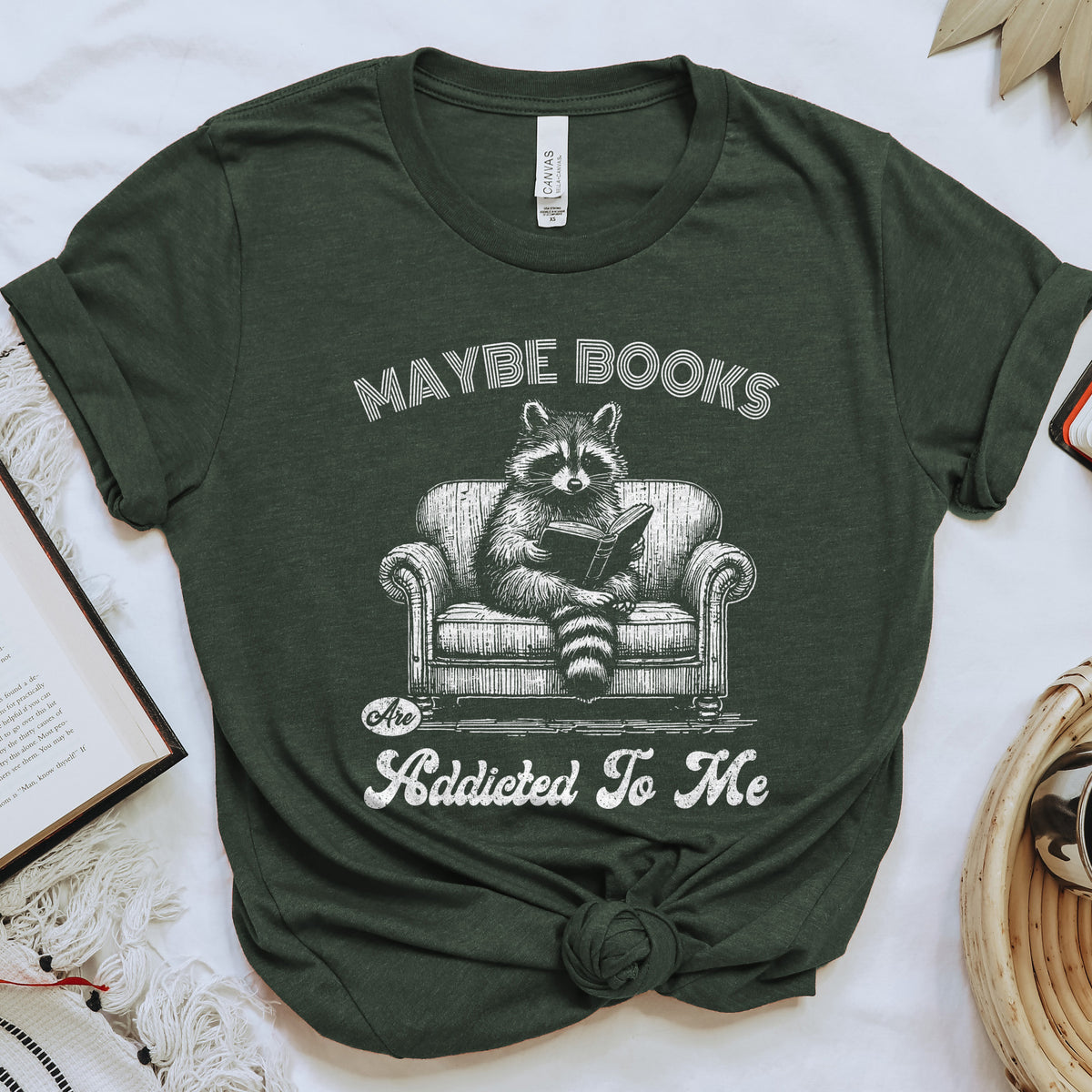 Maybe Books Are Addicted to Me Tee, Funny Raccoon Reader Shirt