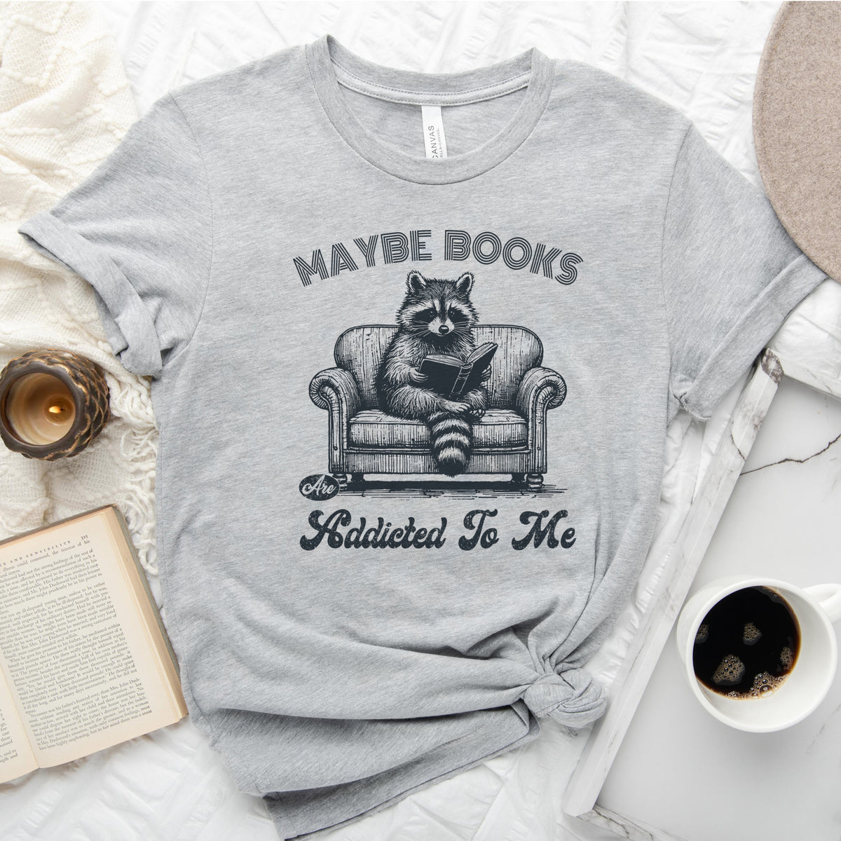 Maybe Books Are Addicted to Me Tee, Funny Raccoon Reader Shirt