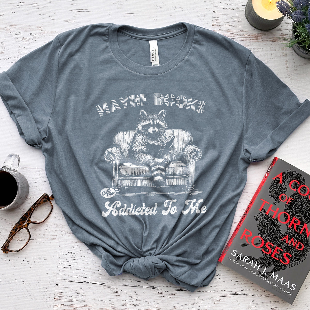 Maybe Books Are Addicted to Me Tee, Funny Raccoon Reader Shirt