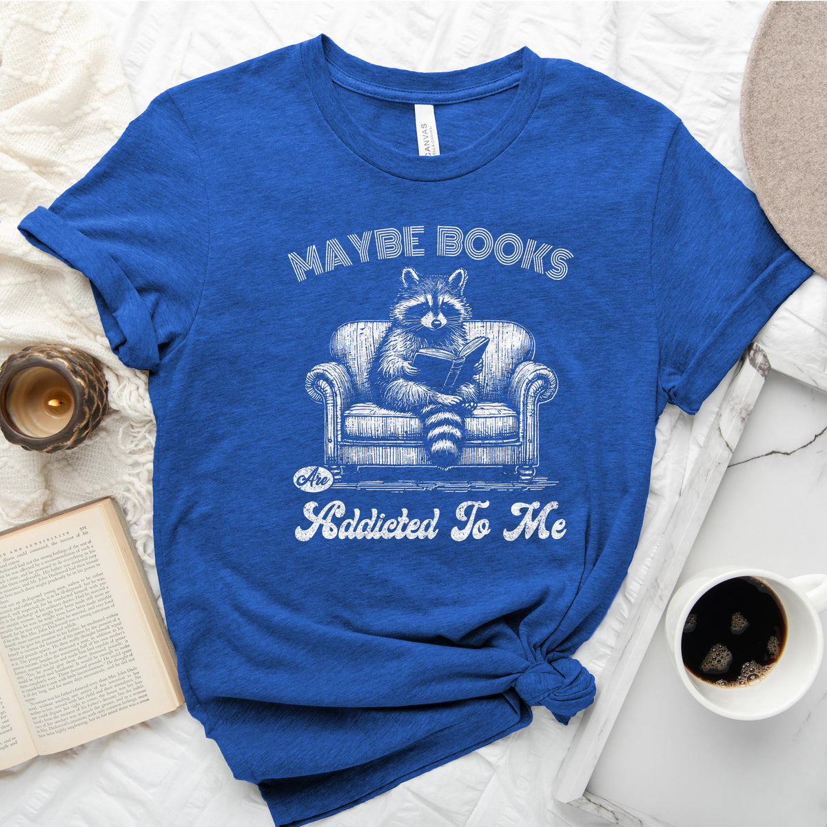 Maybe Books Are Addicted to Me Tee, Funny Raccoon Reader Shirt