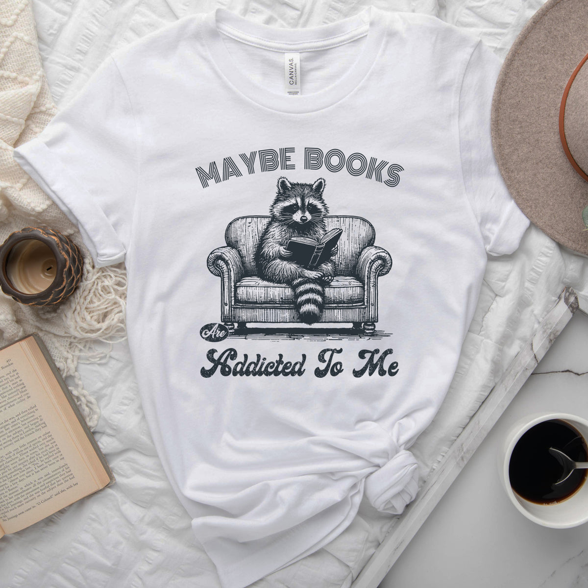 Maybe Books Are Addicted to Me Tee, Funny Raccoon Reader Shirt