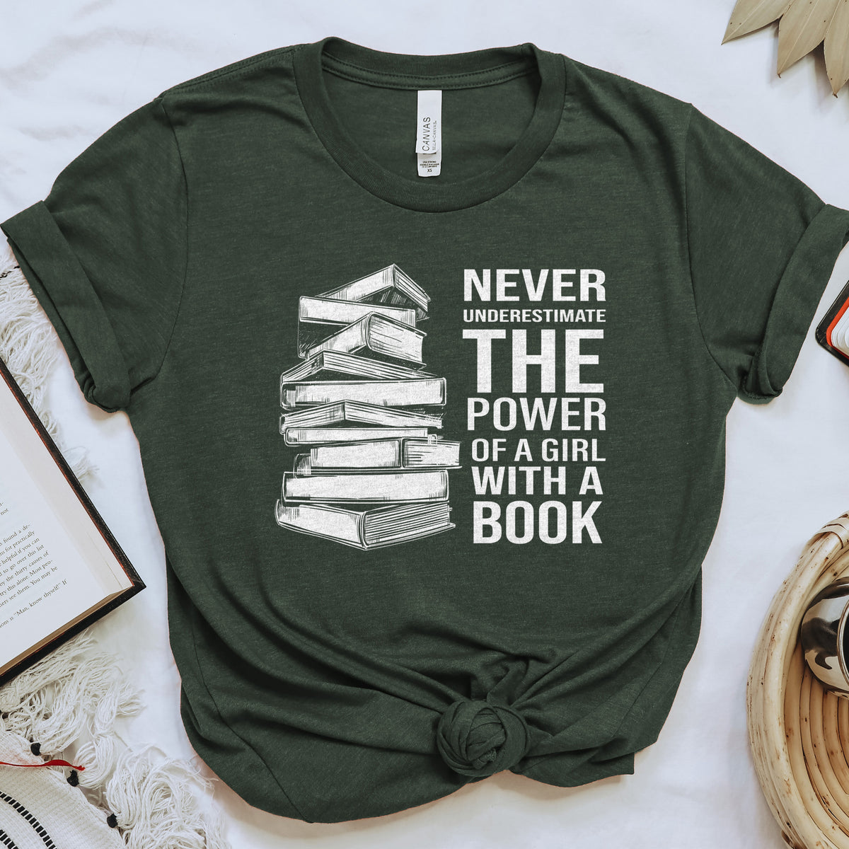 Never Underestimate the Power of a Girl with a Book Tee, Book Stack Shirt
