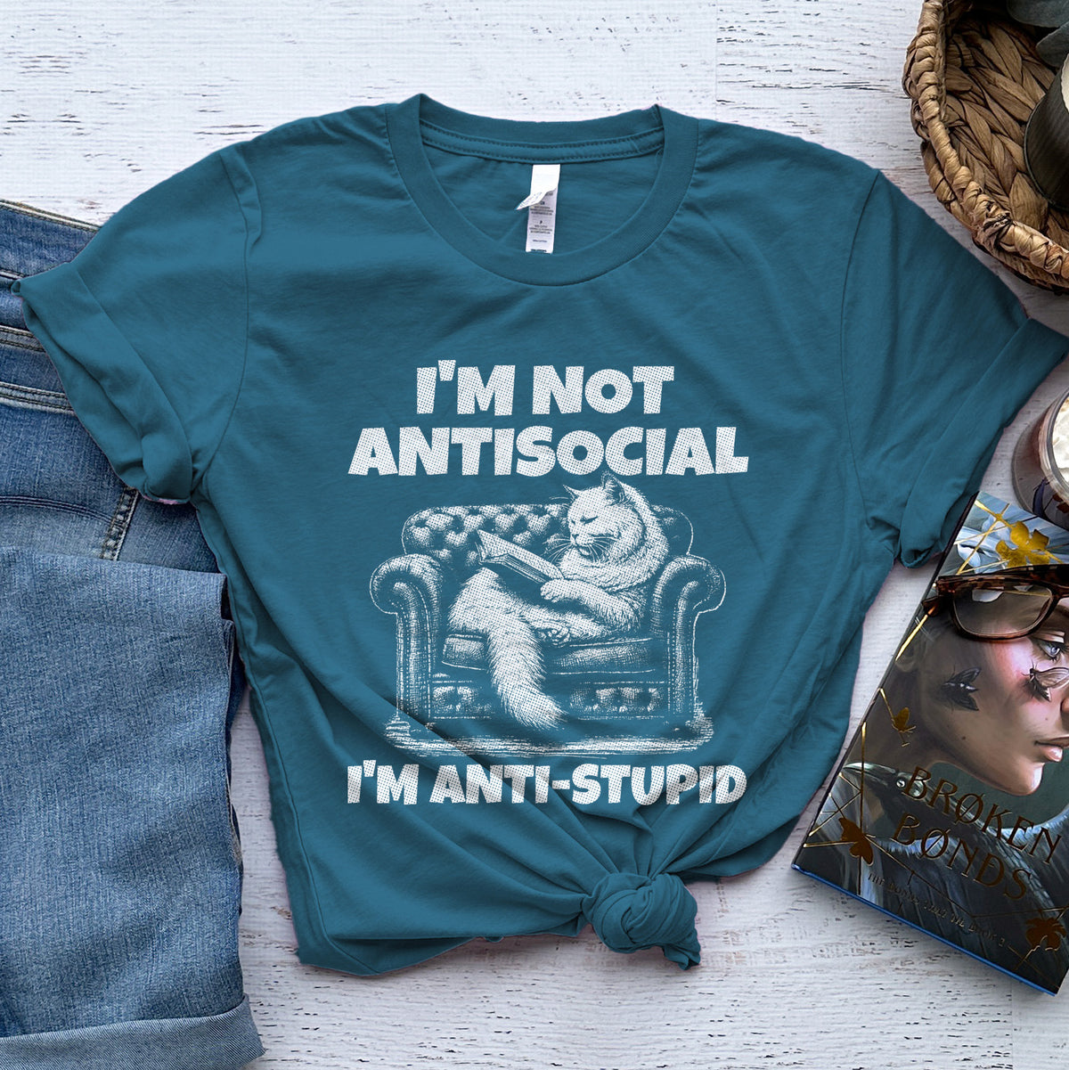 I'm Not Antisocial, I'm Anti-Stupid Cat Tee, Funny Cat Reader Shirt