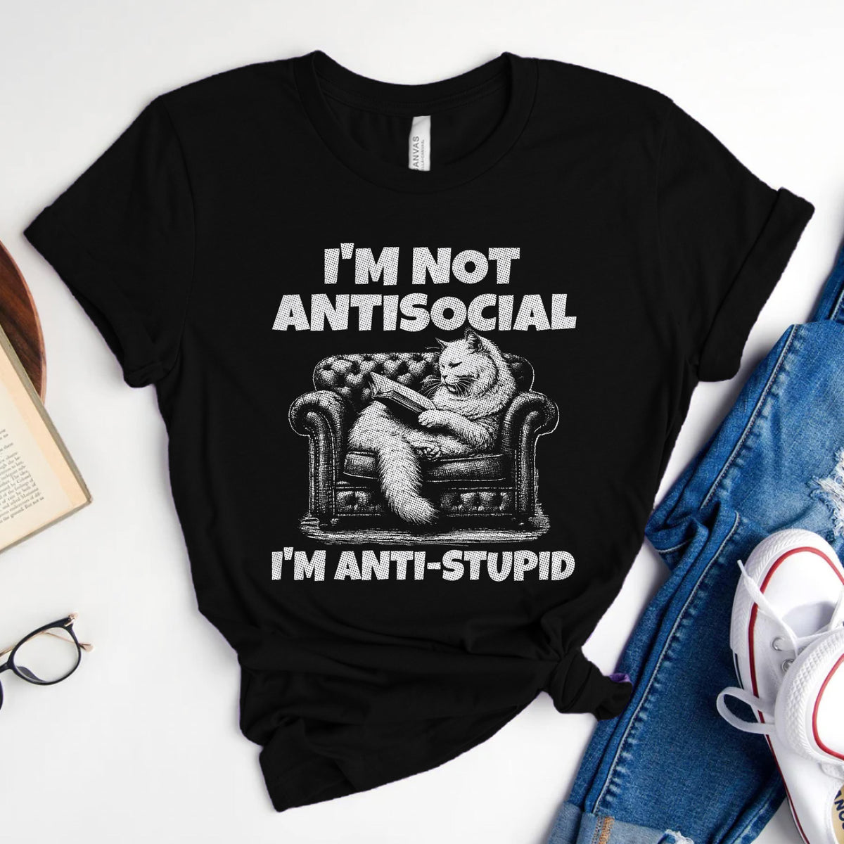 I'm Not Antisocial, I'm Anti-Stupid Cat Tee, Funny Cat Reader Shirt