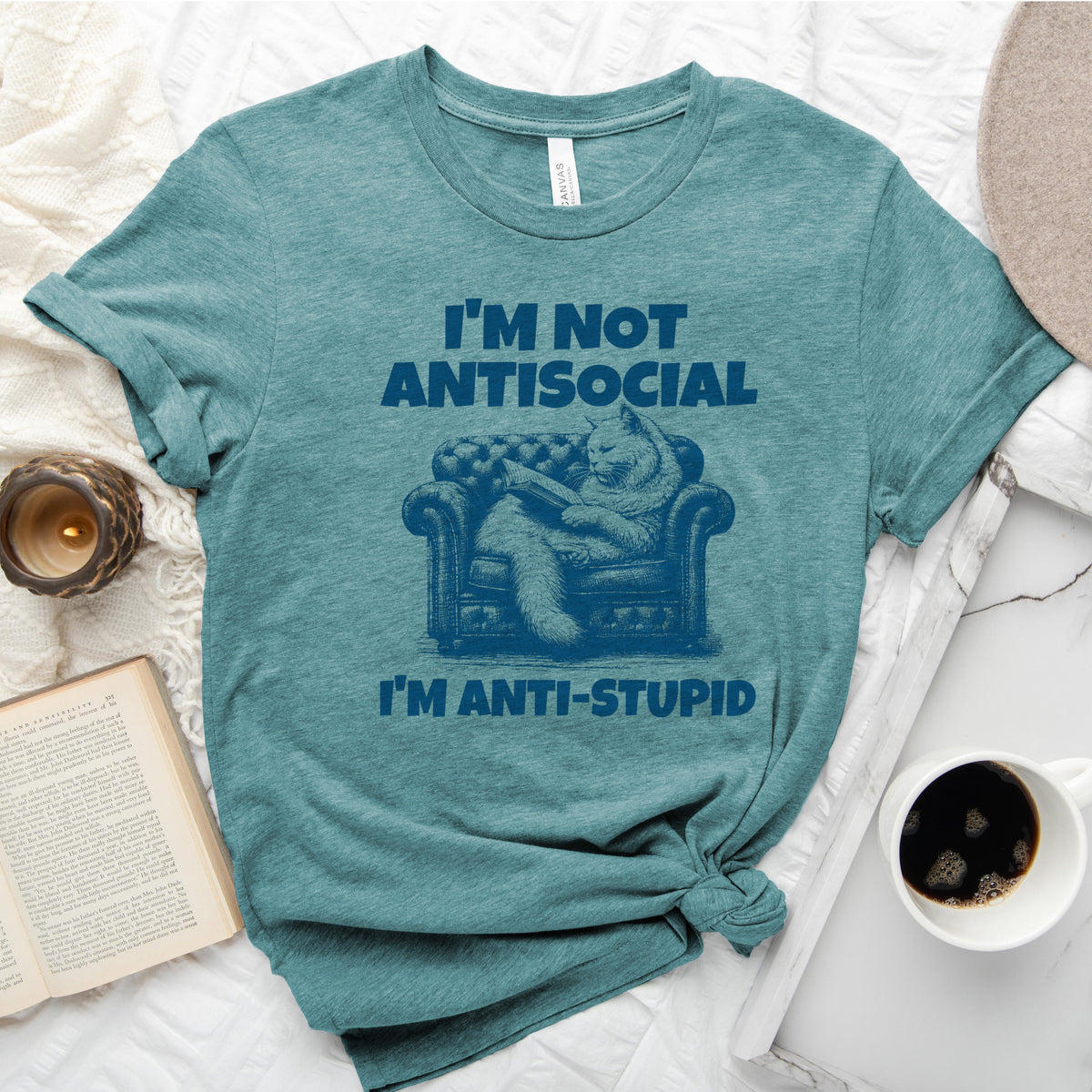 I'm Not Antisocial, I'm Anti-Stupid Cat Tee, Funny Cat Reader Shirt