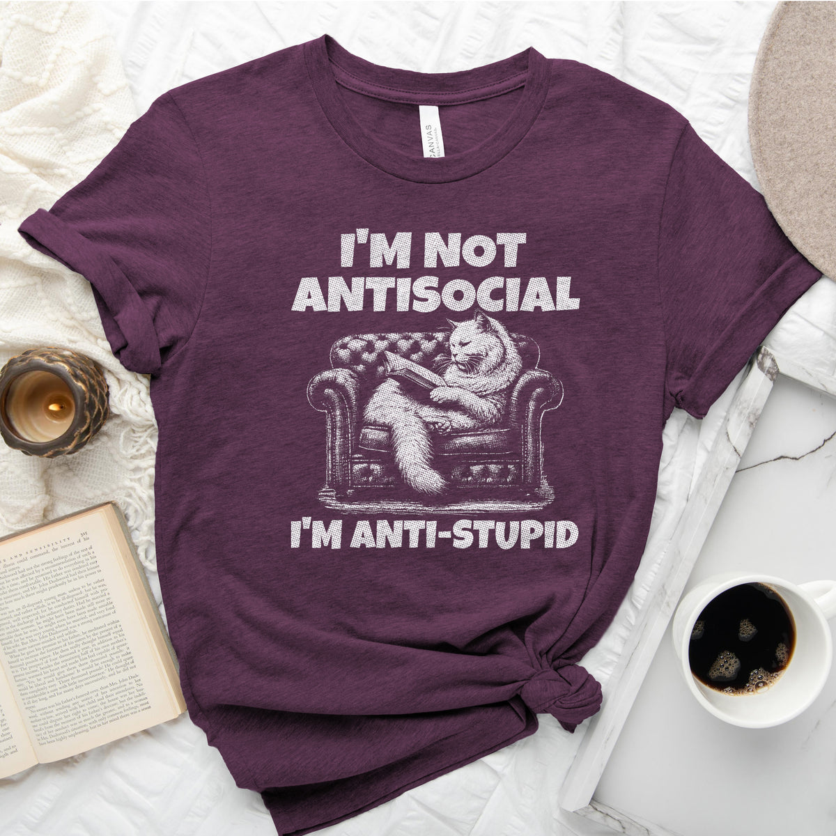 I'm Not Antisocial, I'm Anti-Stupid Cat Tee, Funny Cat Reader Shirt
