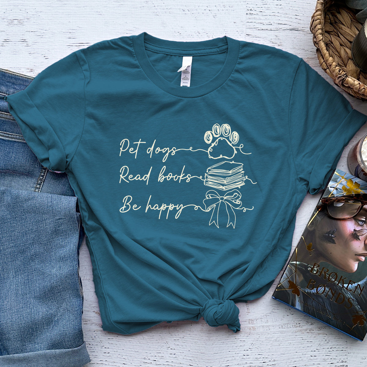 Pet Dogs Read Books Be Happy Tee, Dog Lover Book Shirt