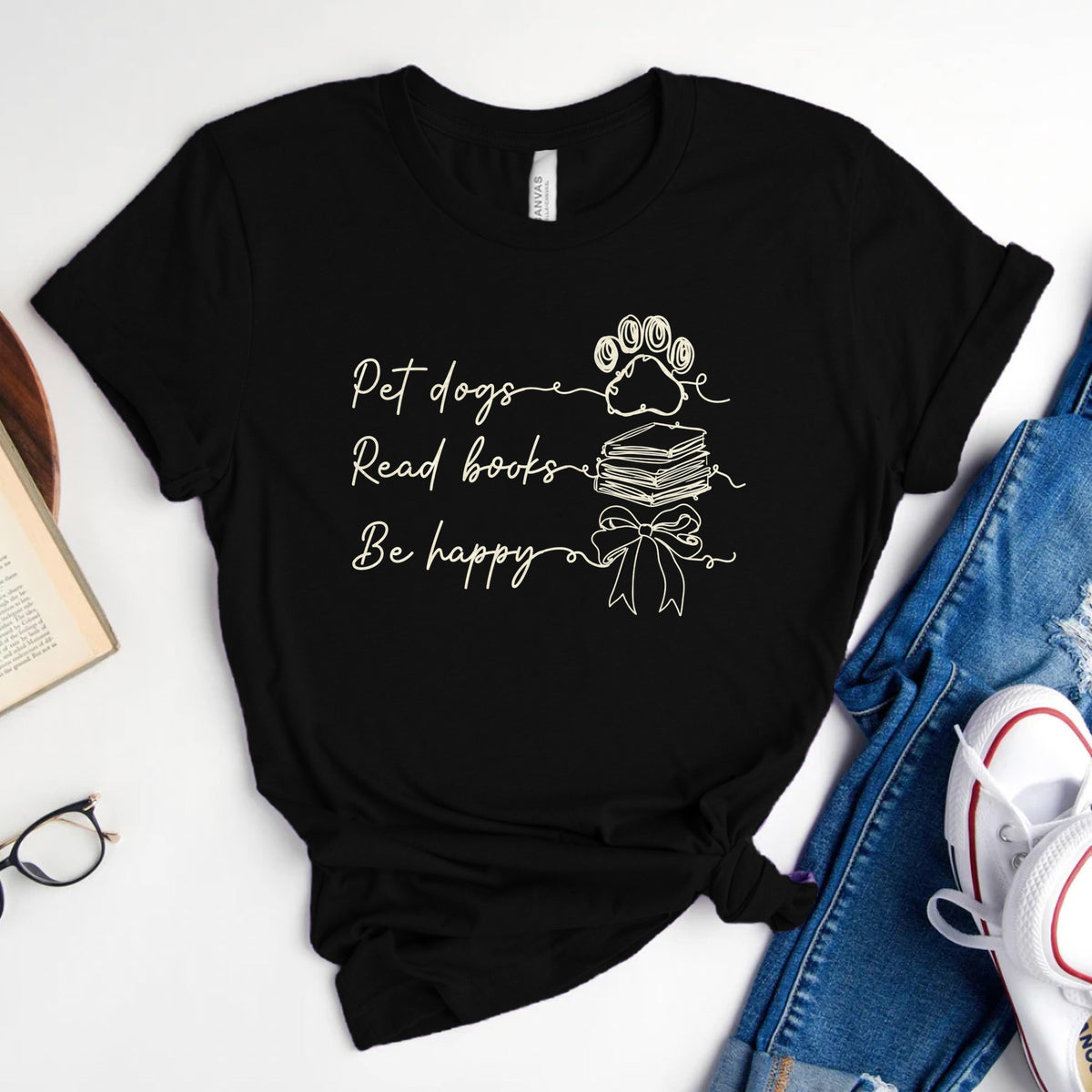 Pet Dogs Read Books Be Happy Tee, Dog Lover Book Shirt