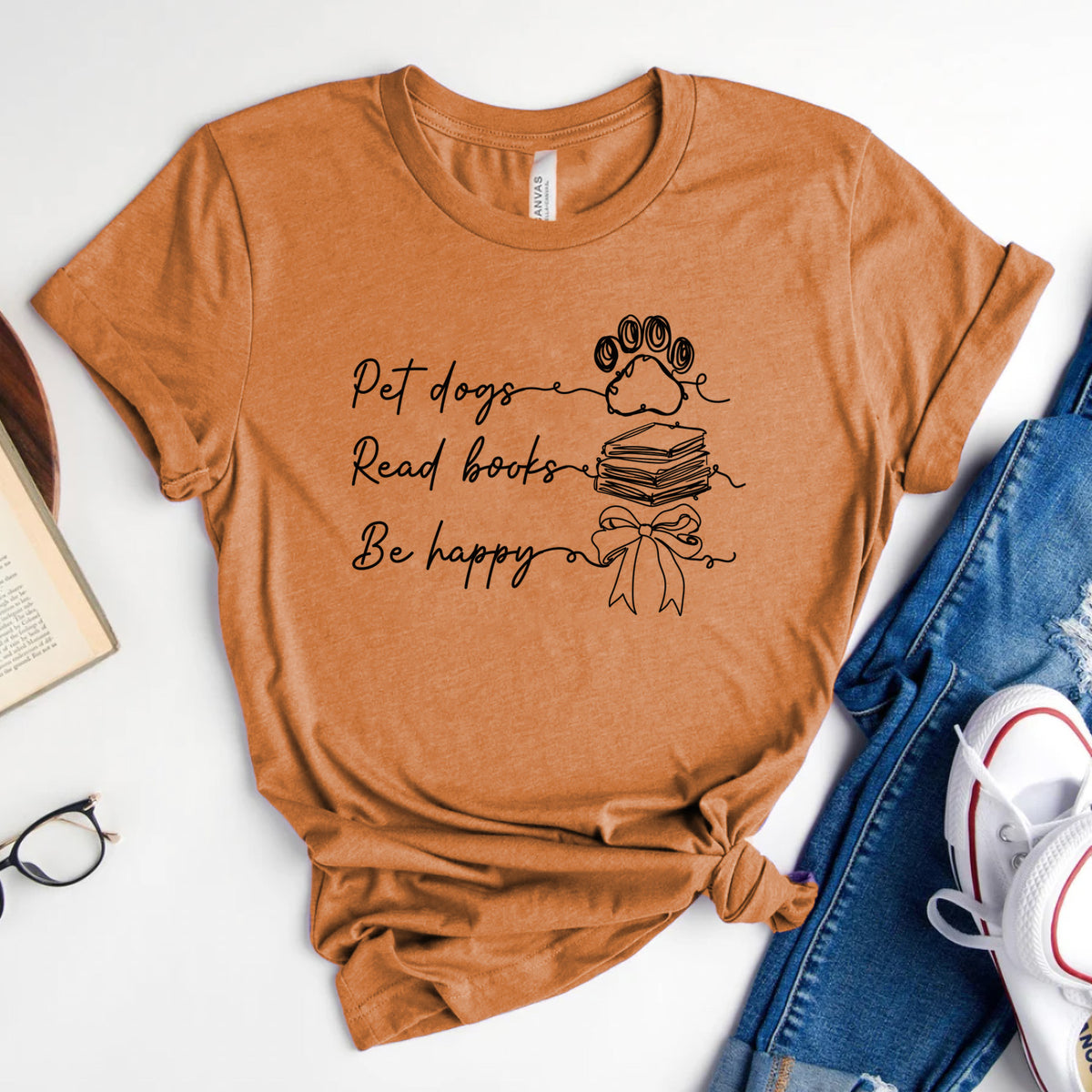 Pet Dogs Read Books Be Happy Tee, Dog Lover Book Shirt